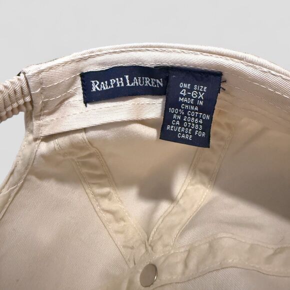Vtg Polo Ralph Lauren Kids Cap Sit Down Bear Khaki 90s Strap Back One Size 4-6X - Picture 7 of 8